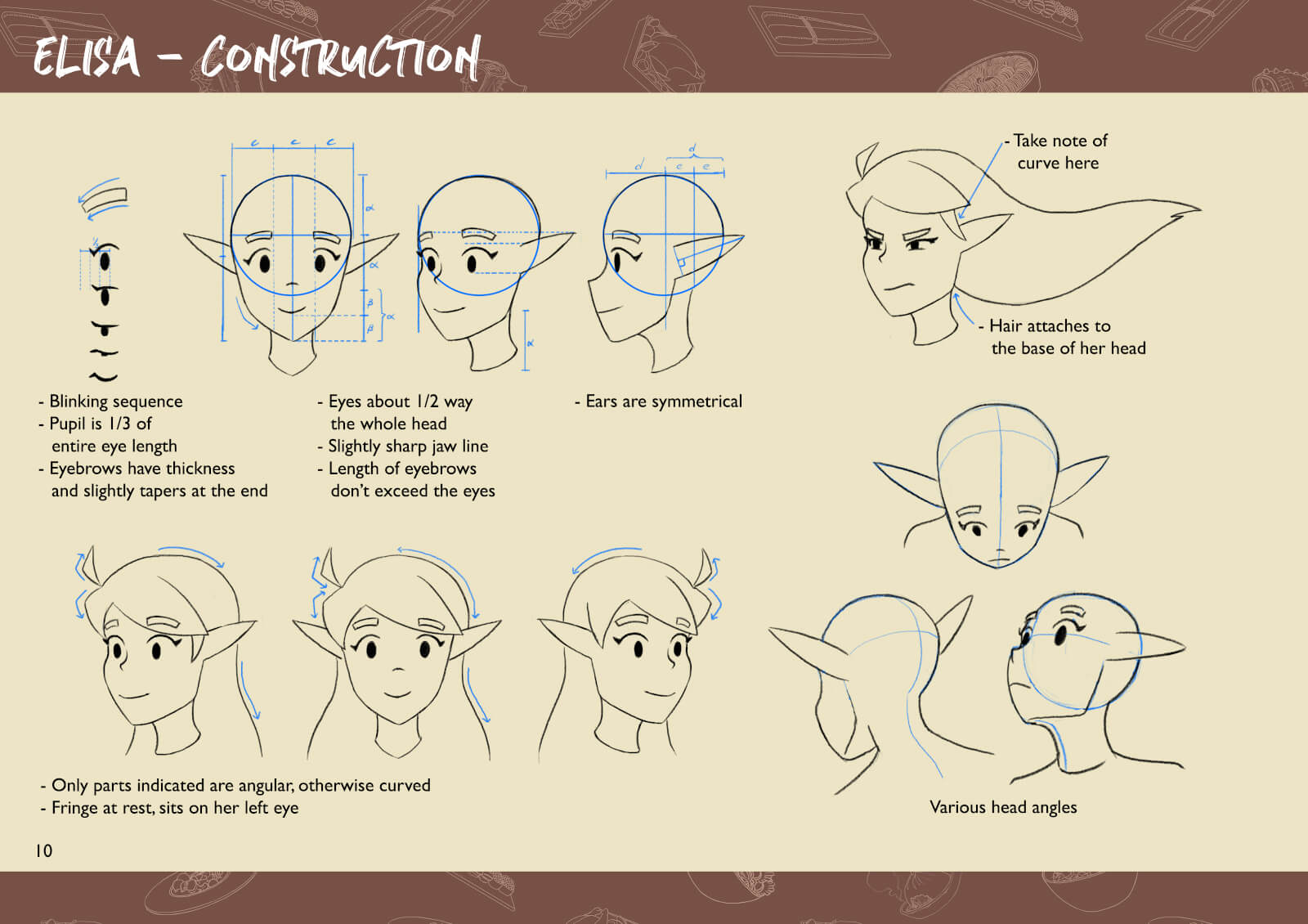 Sketches of elf character's head