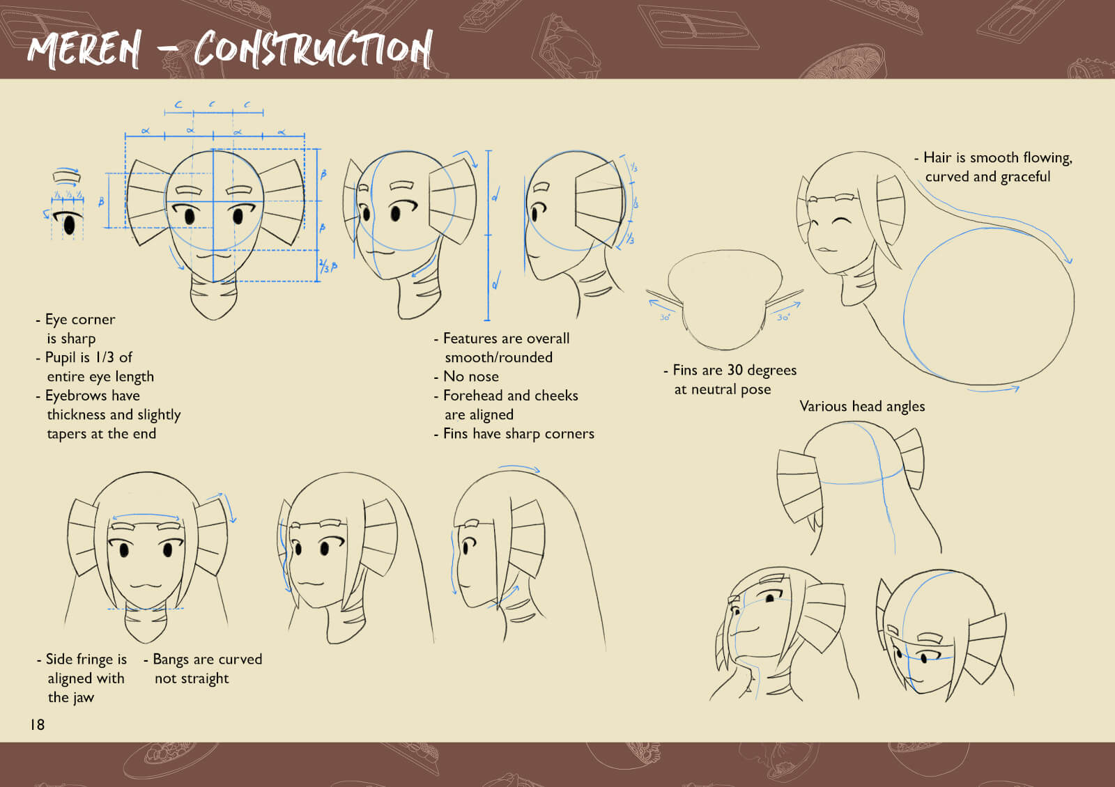 Sketches of mermaid character's head