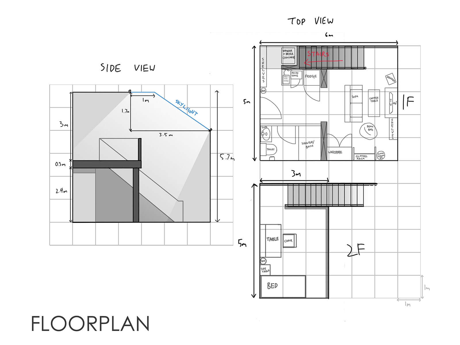 Top-down view of a Floorplan for a small apartment