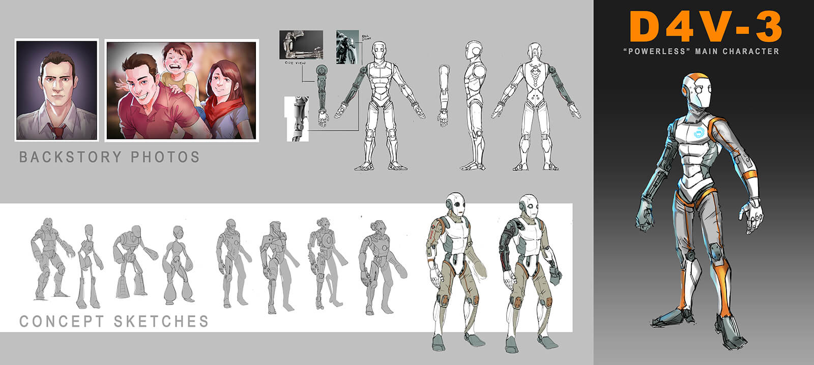 Concept sketches for a man and an android.