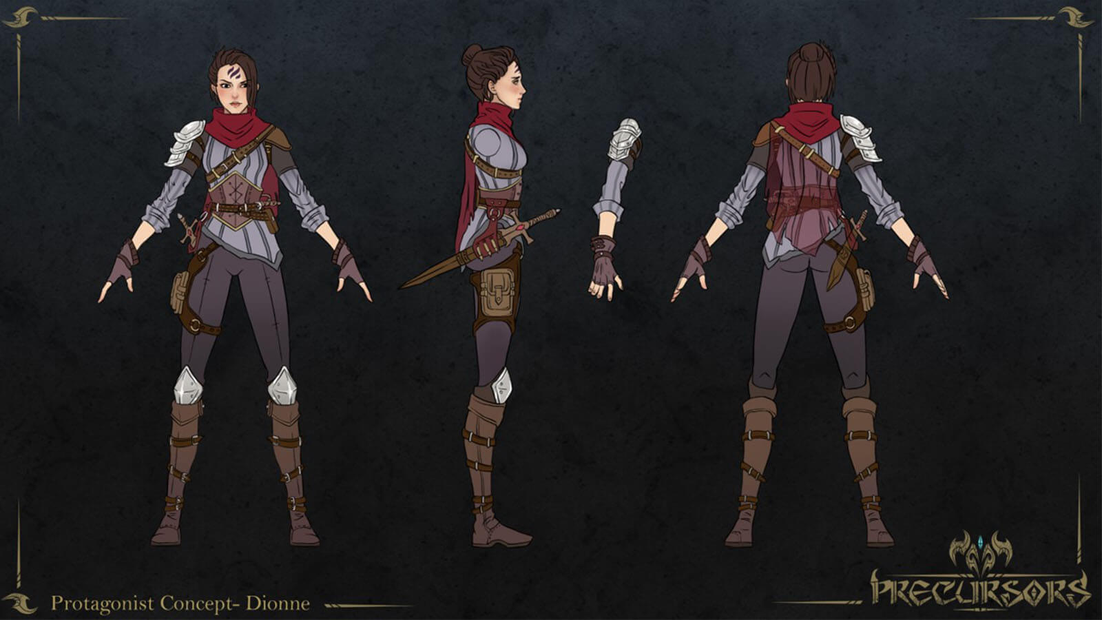 Concept t-pose drawing of female adventurer Dionne