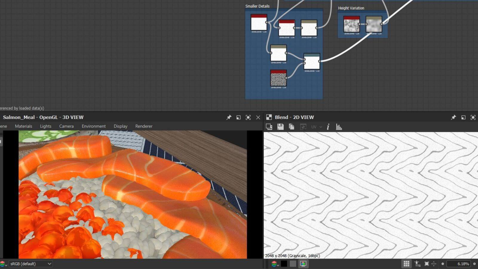 Close-up image of salmon meal in Substance 3D Designer