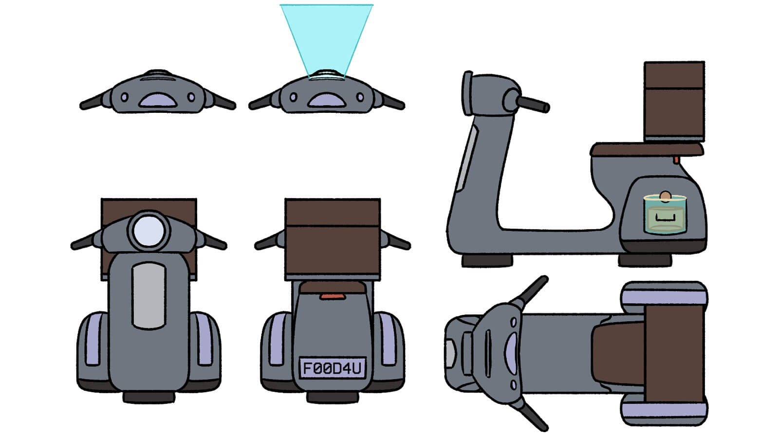 Concept drawing of a futuristic delivery bike