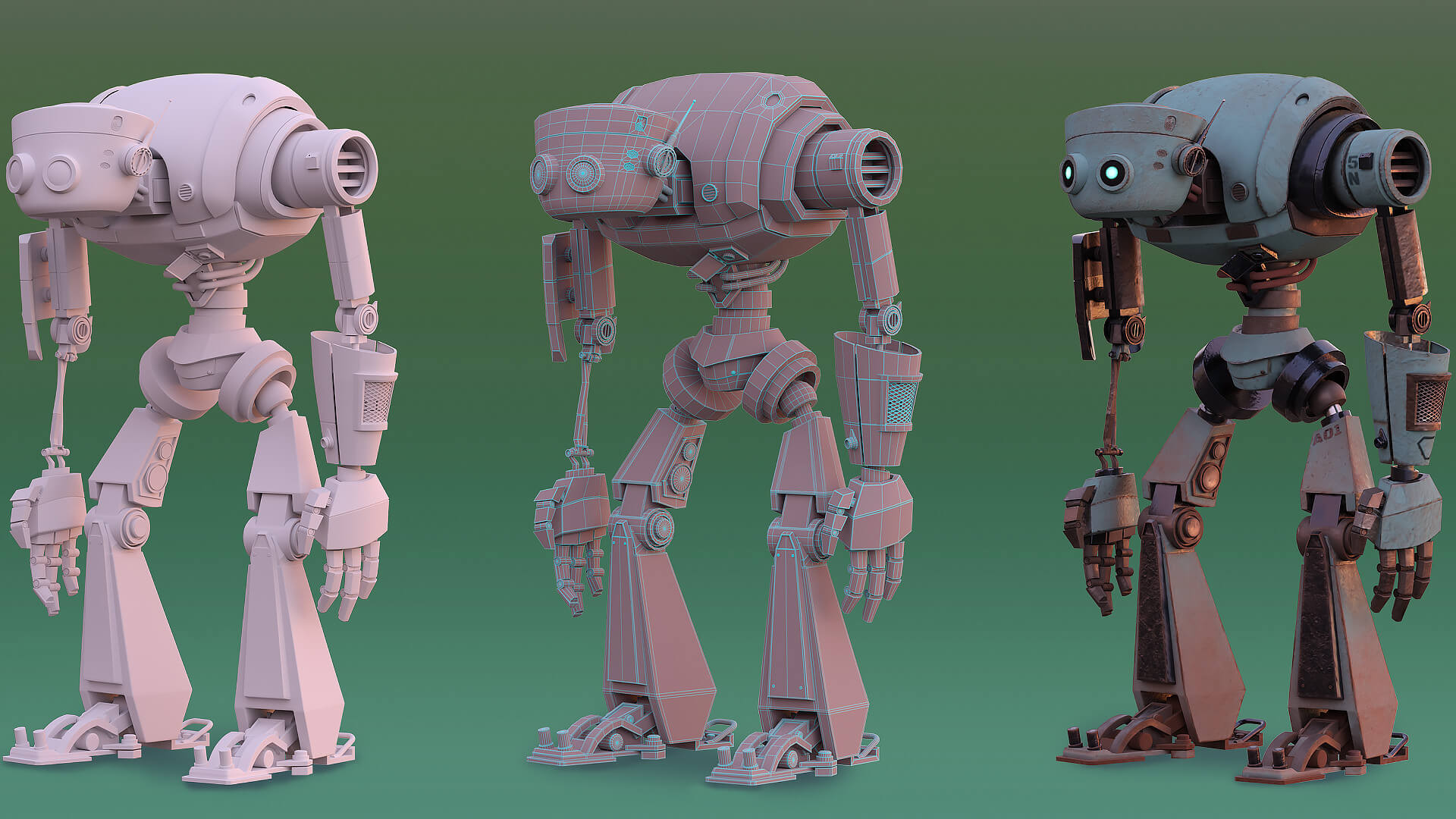 CG model of a robot in three stages of development