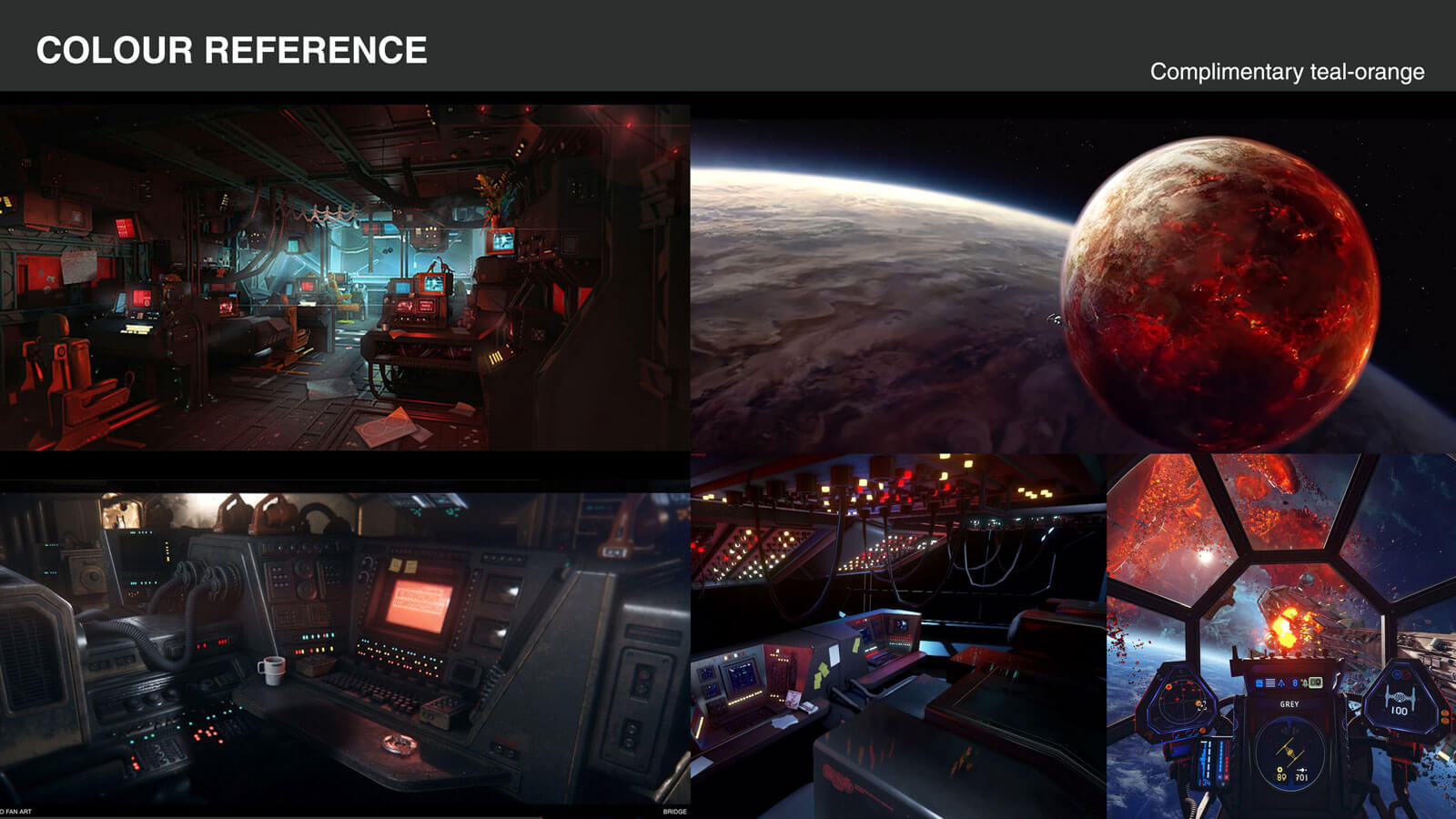 A collage of color reference images of other 3D cockpit views