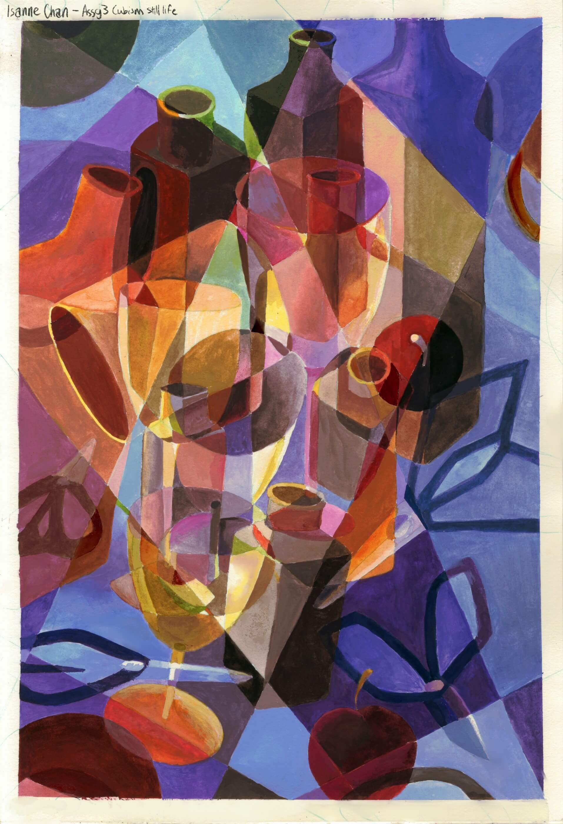 Cubist style traditional painting of glass wares
