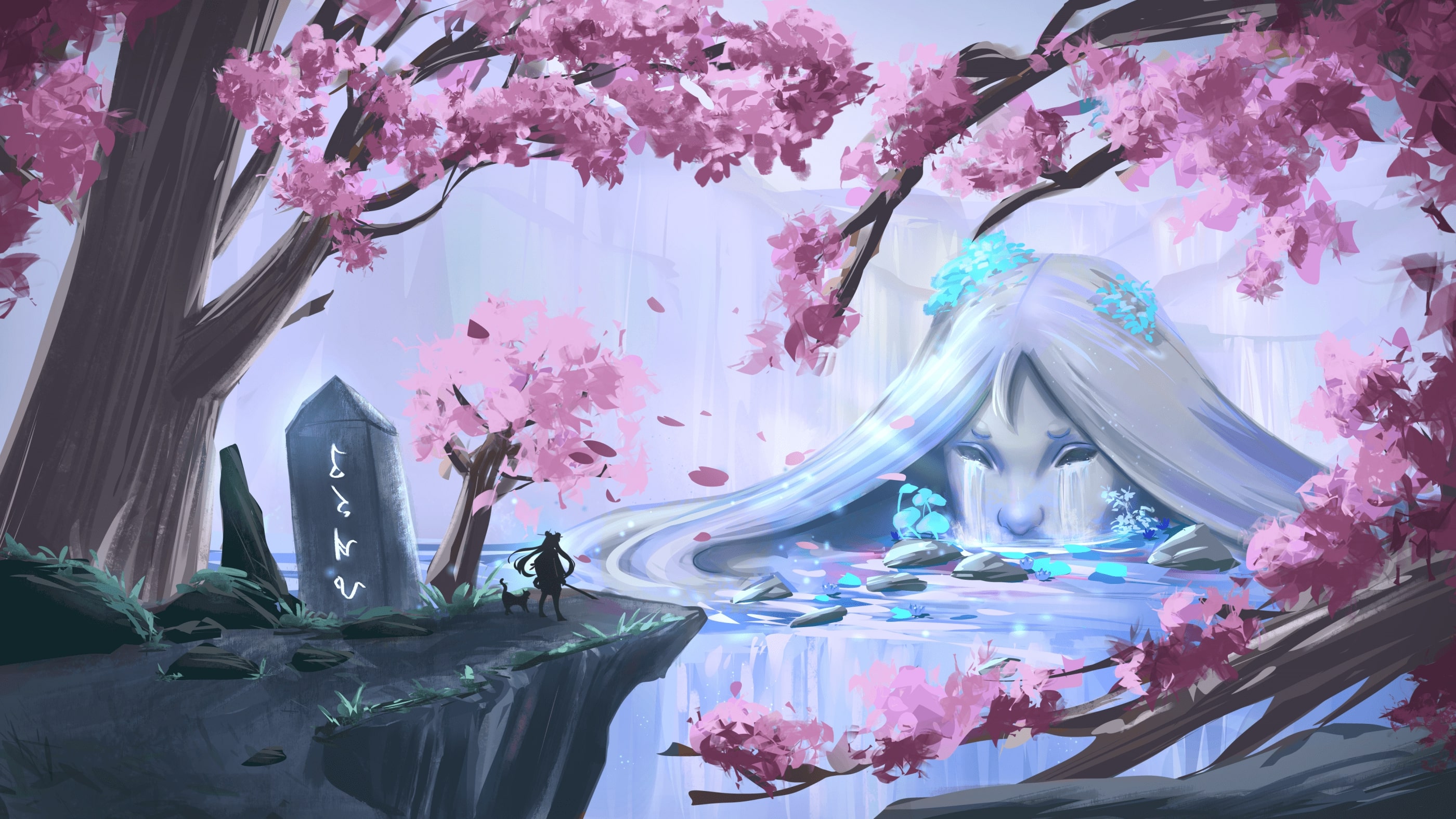 Digital artwork of a fantasy landscape in an enchanted forest 