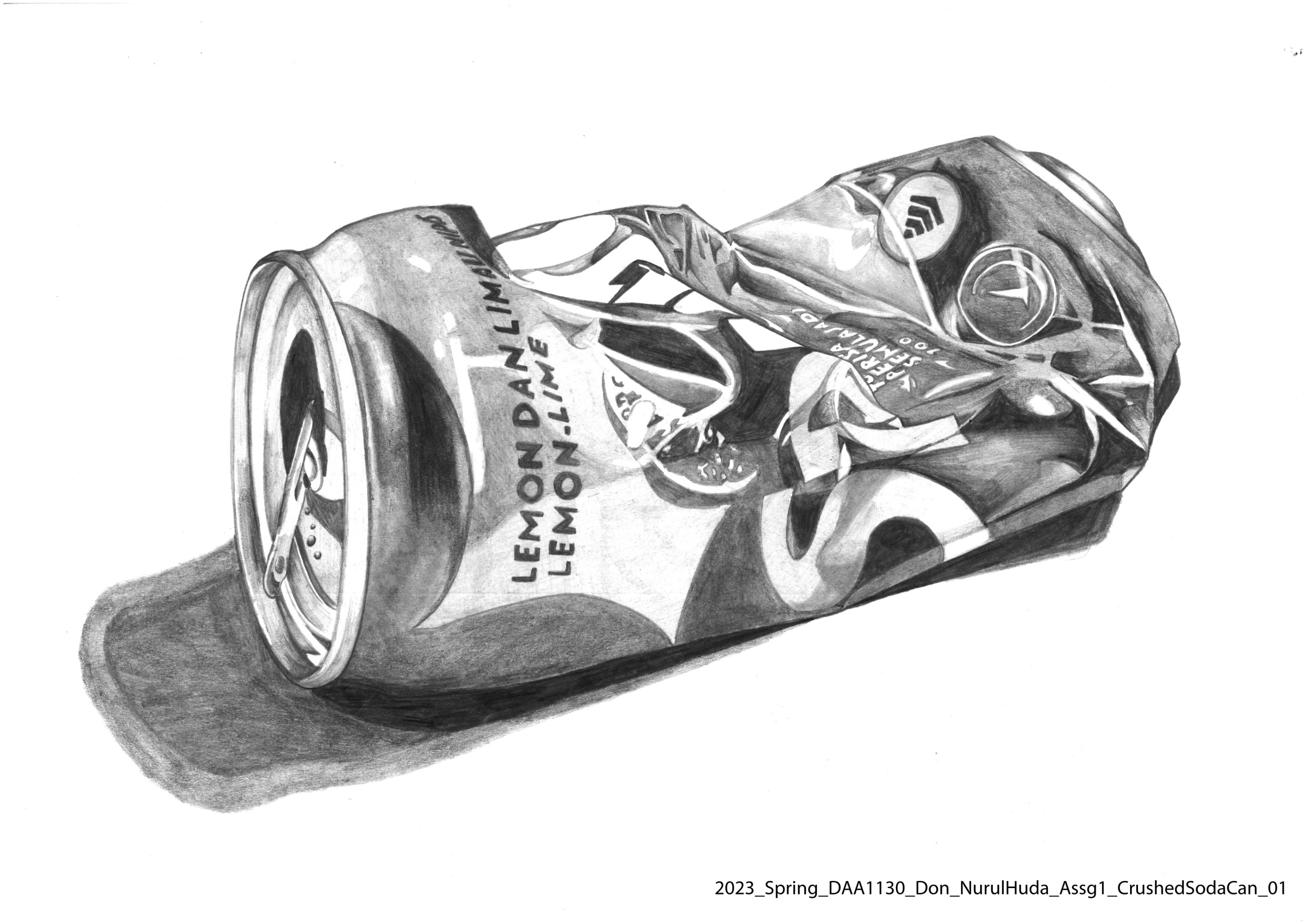 2D drawing of a crushed soda can