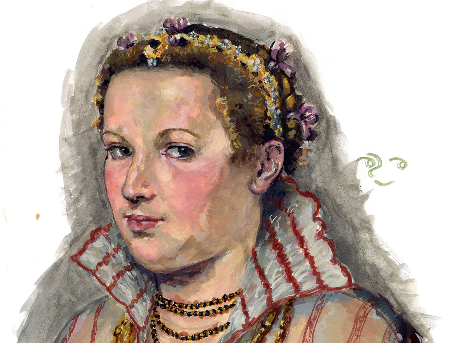Portrait of a woman in Renaissance-era garb.