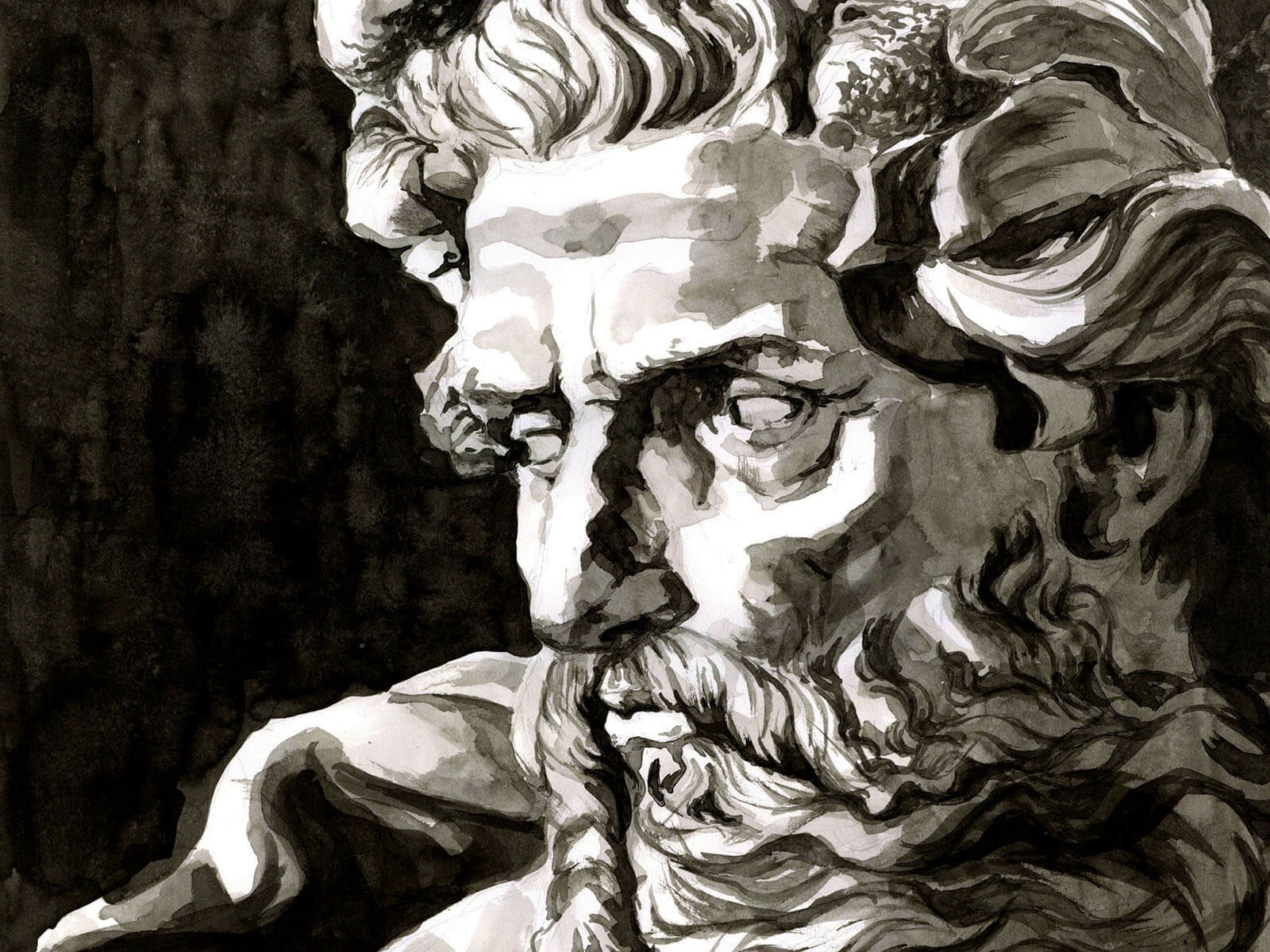 Black-and-White rendition of a portrait of Zeus.