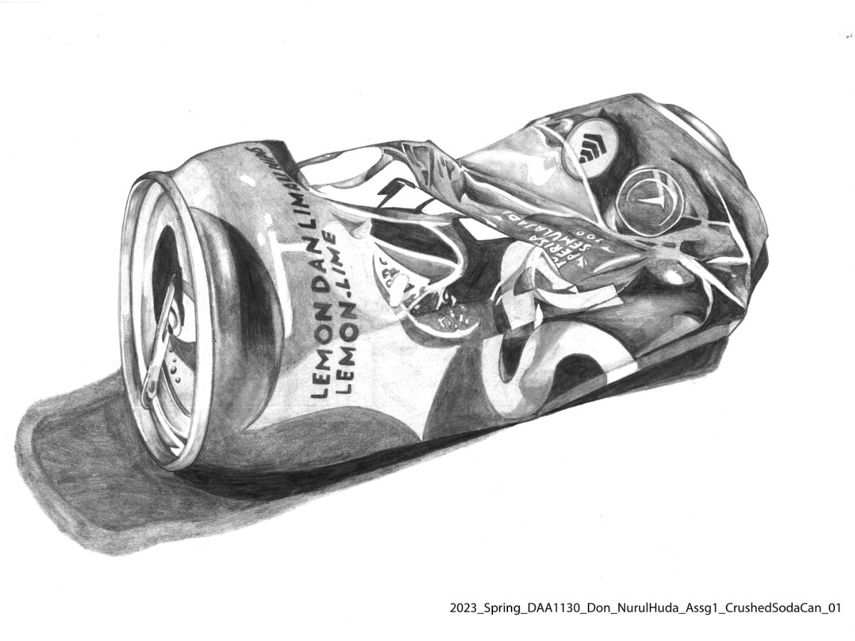 2D drawing of a crushed soda can