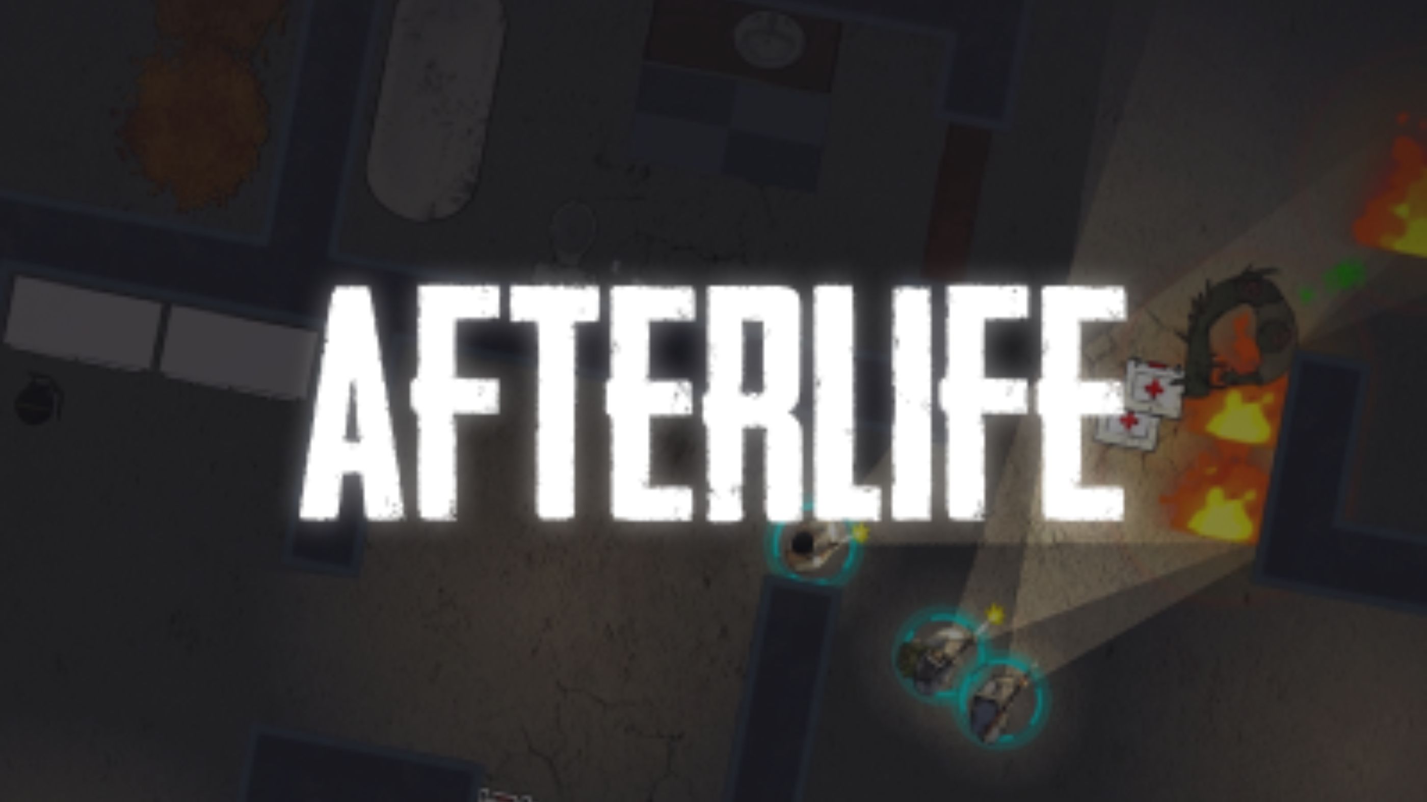 Afterlife start screen depicting the logo in large white letters.