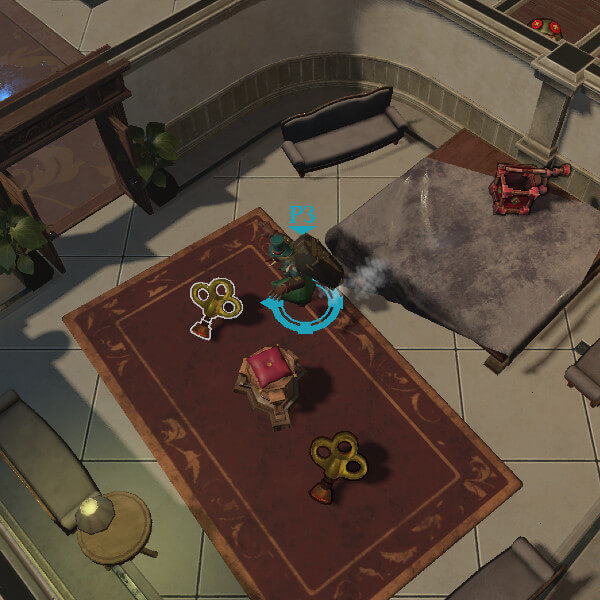 Top-down view of player running to collect an item in a small room