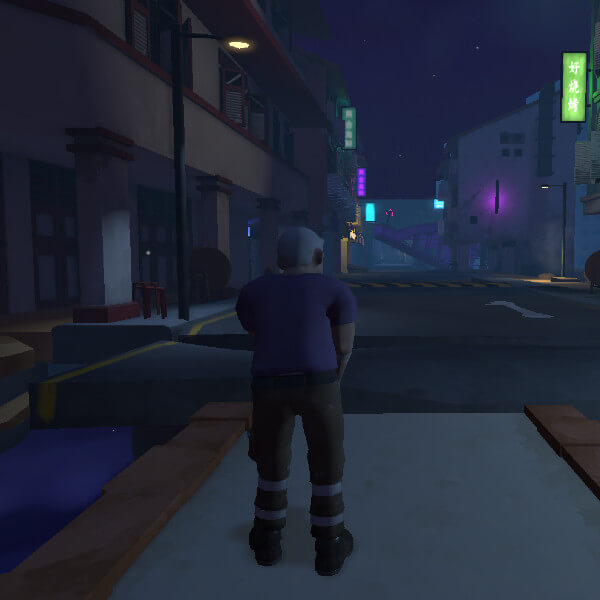 Man standing while looking up at dark empty street