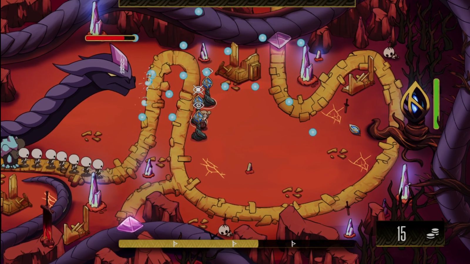 In-game player surrounded by a massive snake boss.