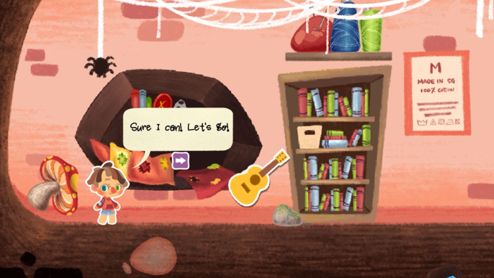 The main character, Brio, talks to a floating guitar.