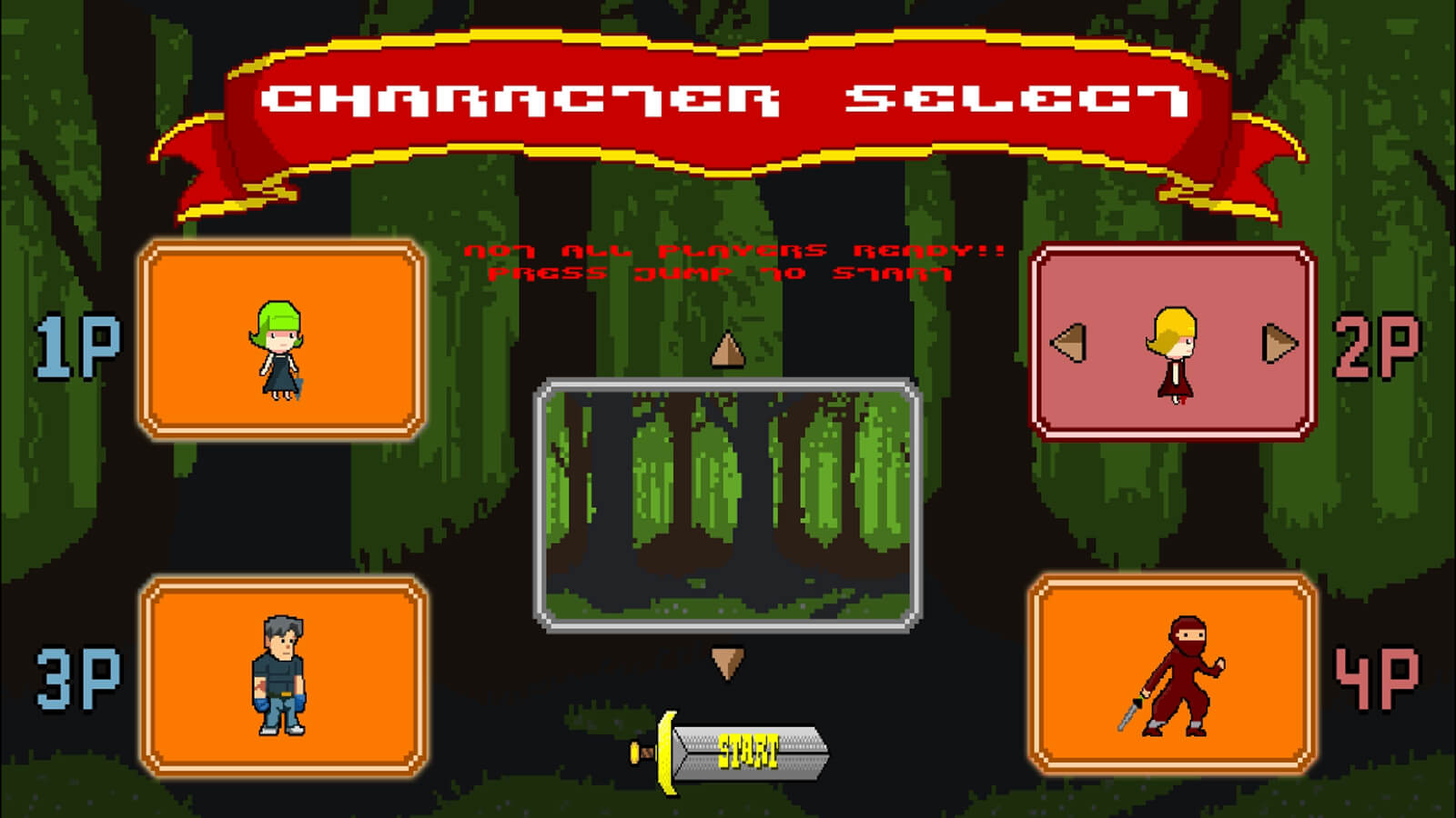 The player- and level-selection screen, currently highlighting the jungle map