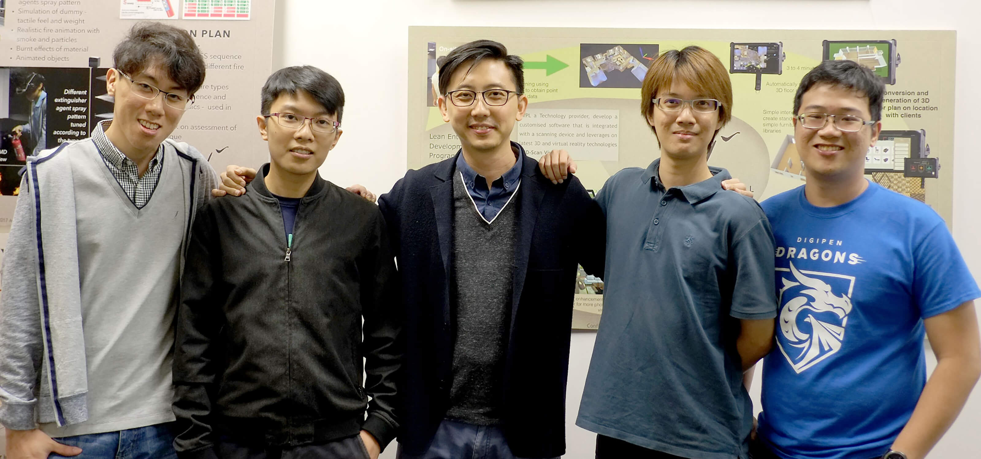 A group of DigiPen (Singapore) alumni pose at the Aviation Virtual office