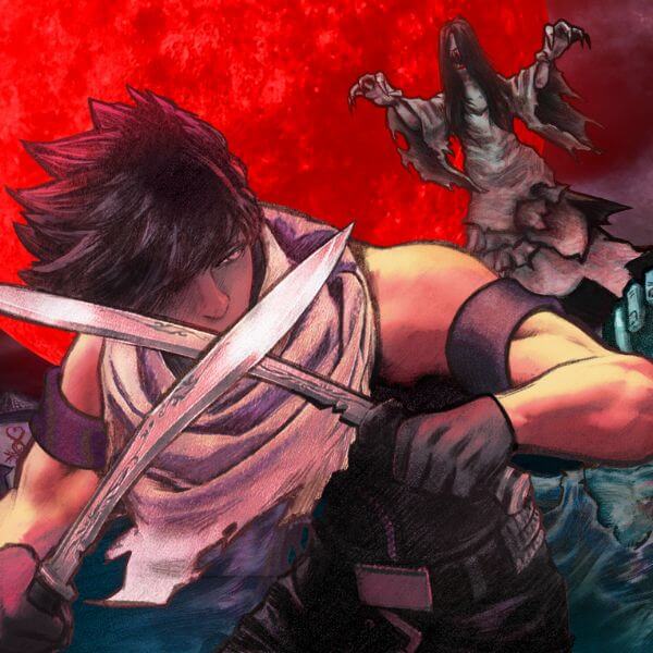 Male protagonist holding two daggers braces for ghouls attacking from behind
