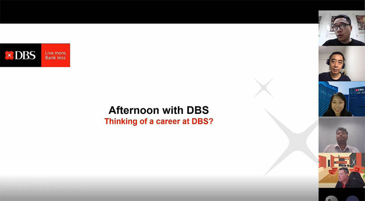 Slide of DBS company logo with images of meeting attendees to the right.