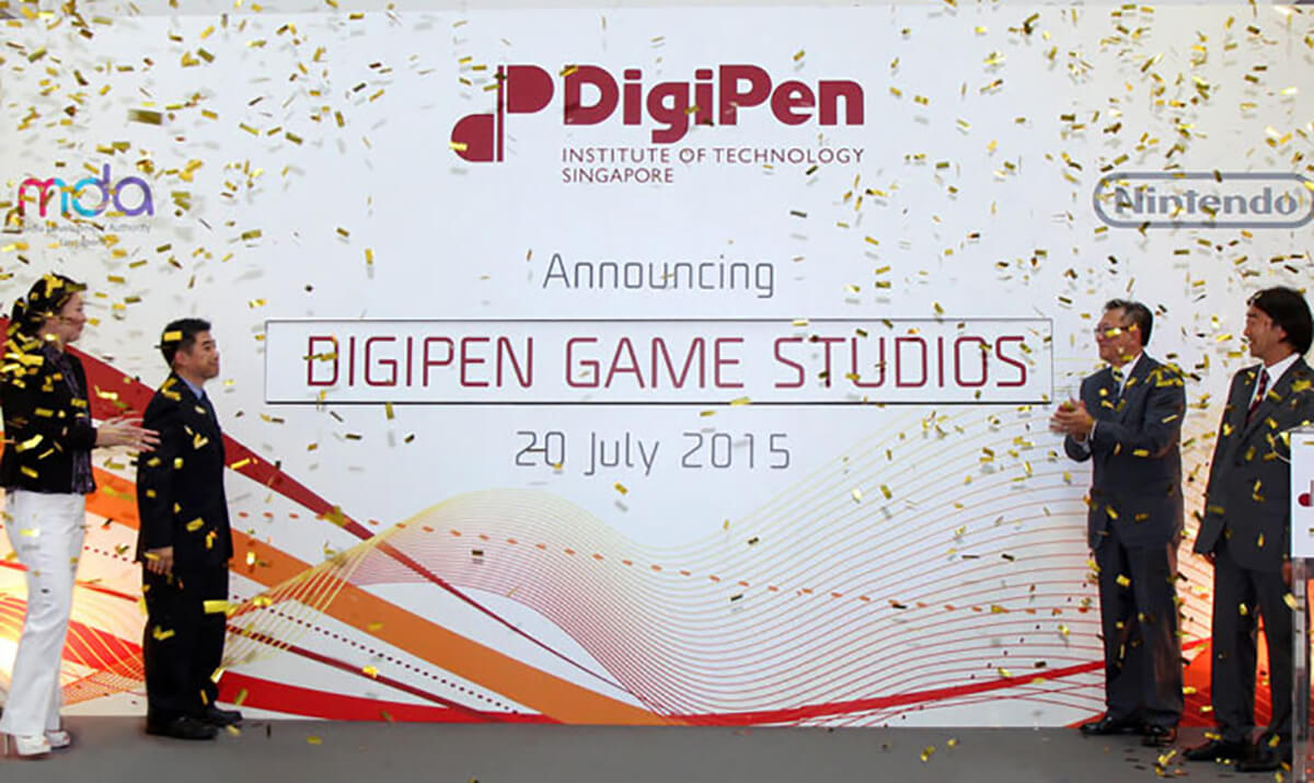 Confetti falls at a ceremony announcing the formation of DigiPen Game Studios