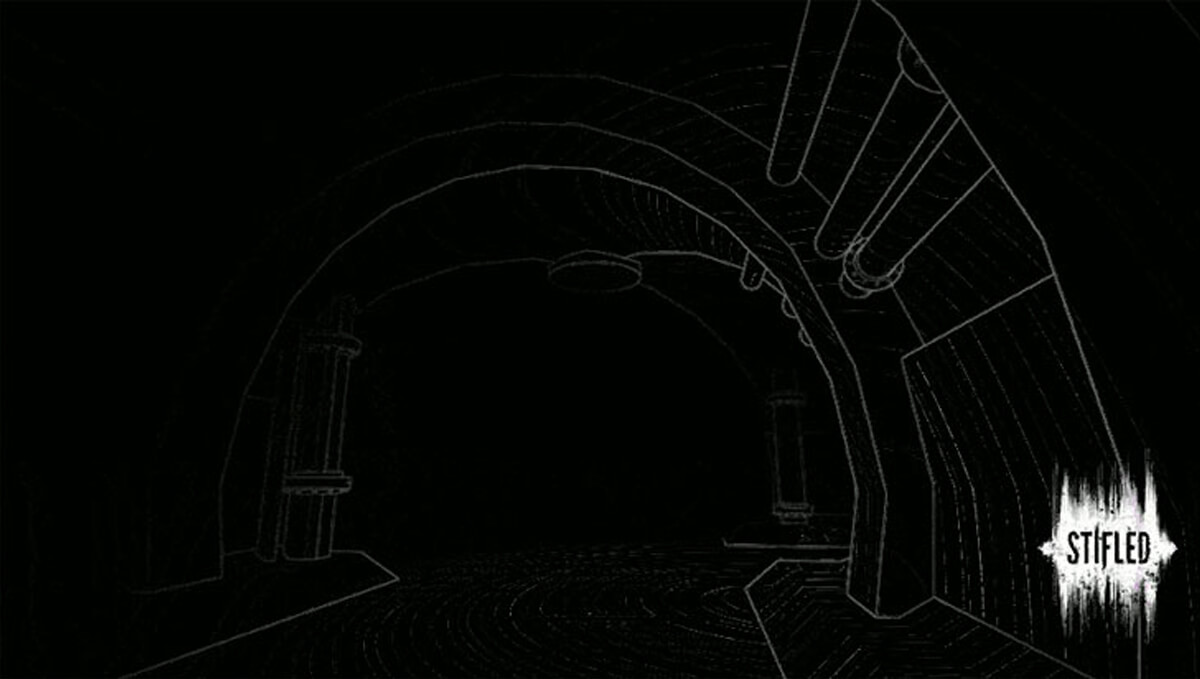 A black and white outline of an underground tunnel