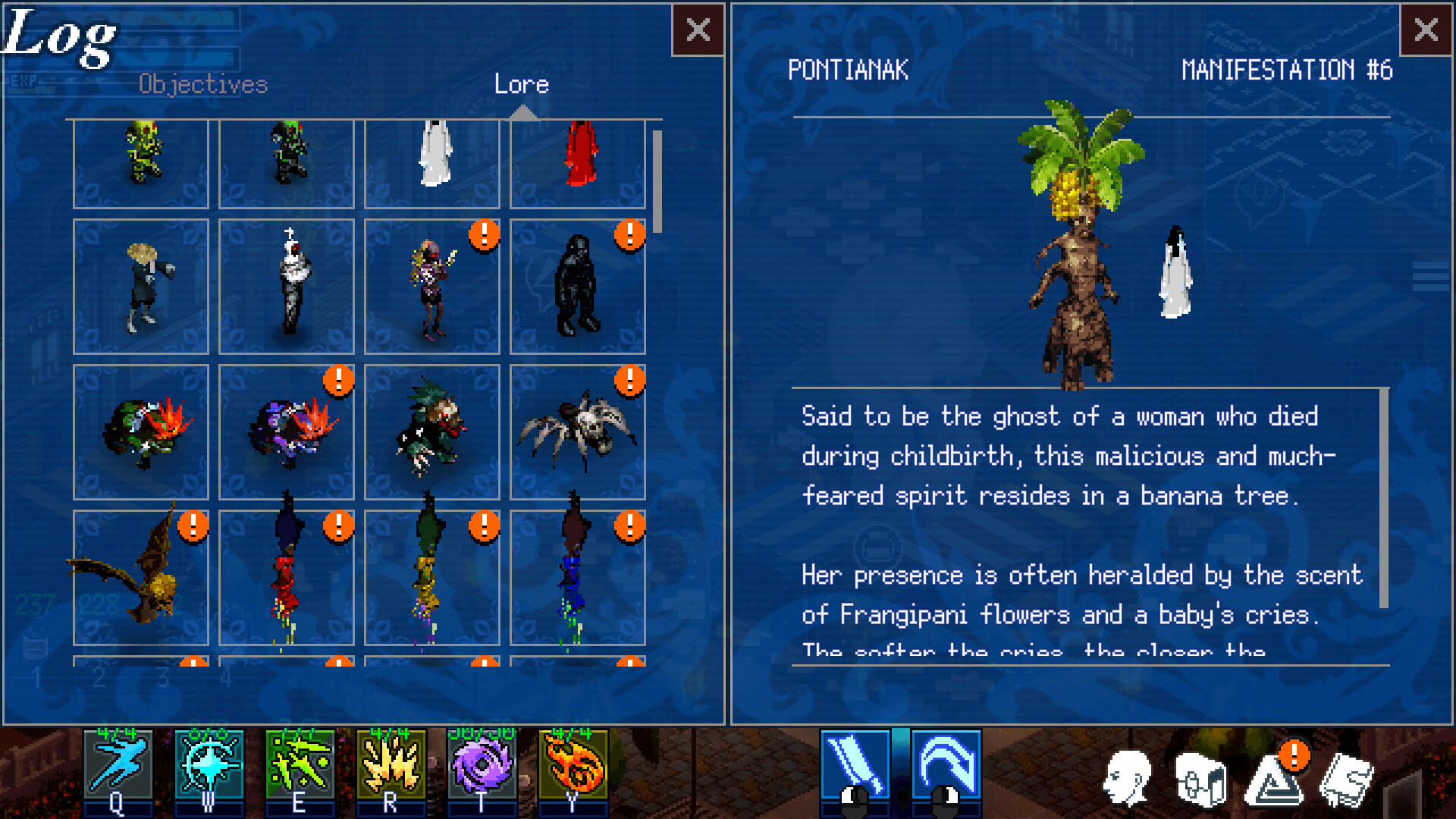 Ingame screenshot of a bestiary depicting various enemies