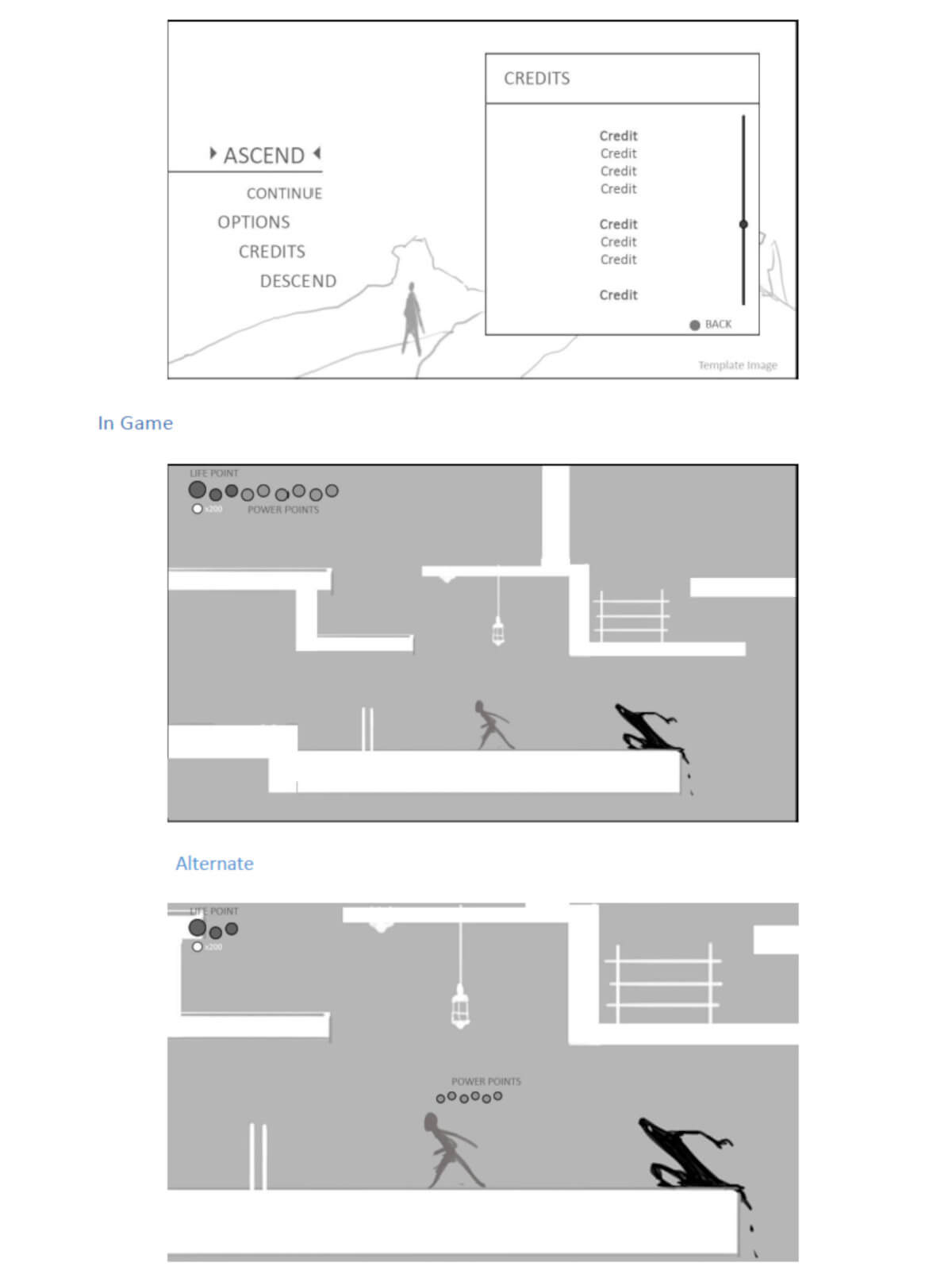 DigiPen (Singapore) student work – wireframe prototypes.