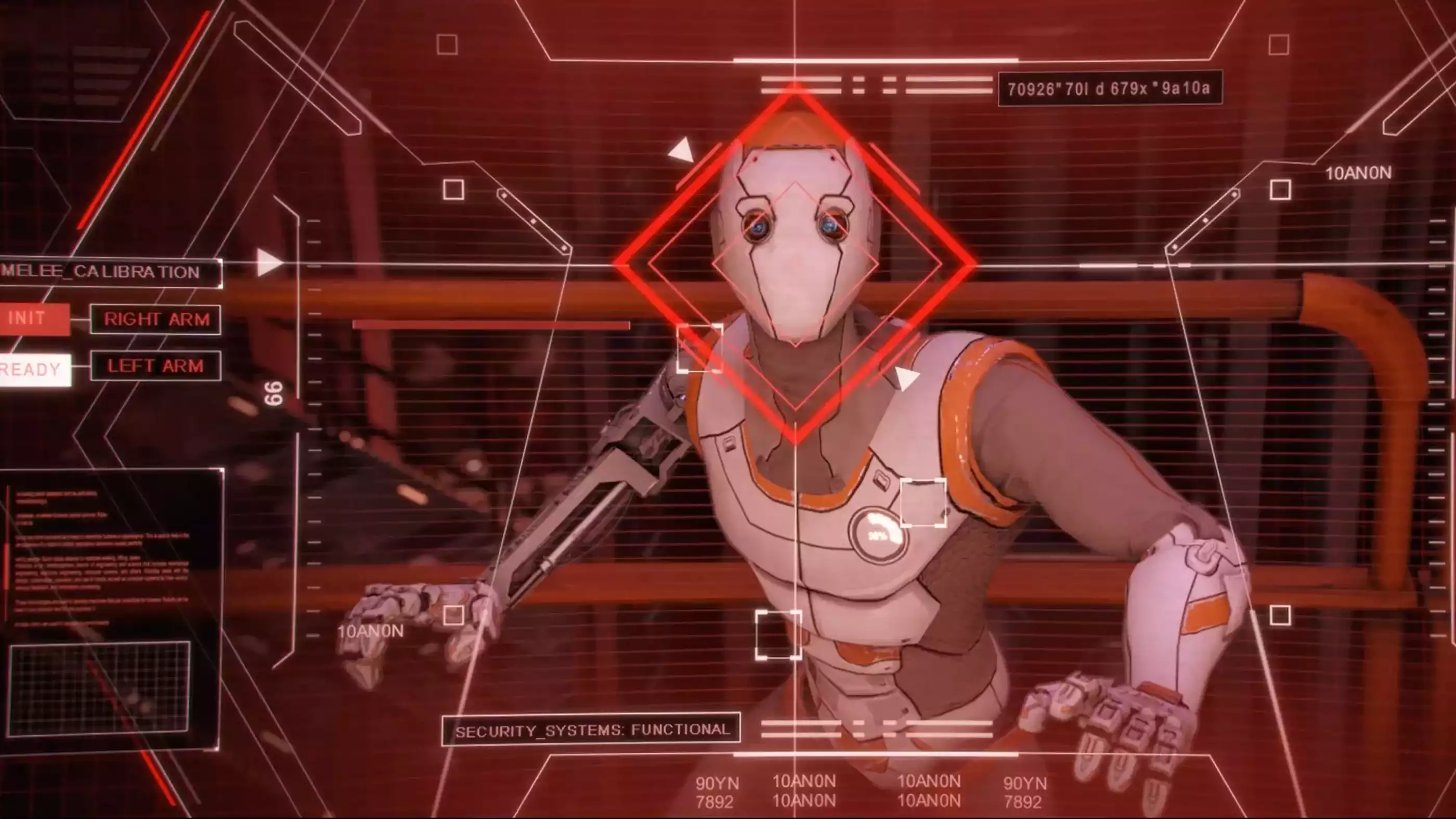 An android in the crosshairs of a heads-up display.